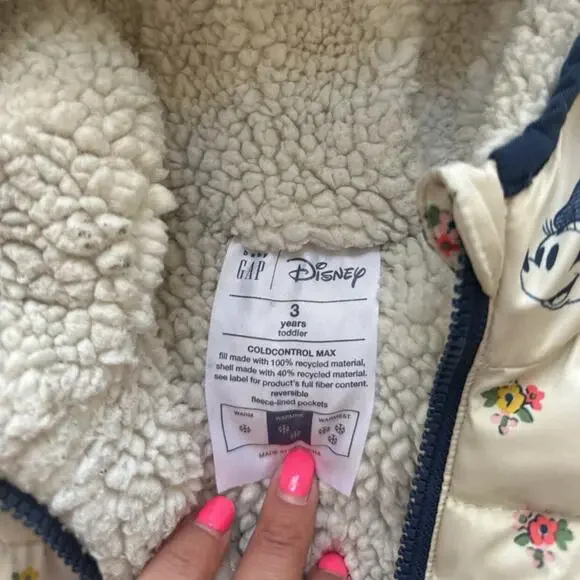 Gap + Disney Reversible Minnie Mouse Fleece Lined Coat Size 3T - Picture 4 of 9